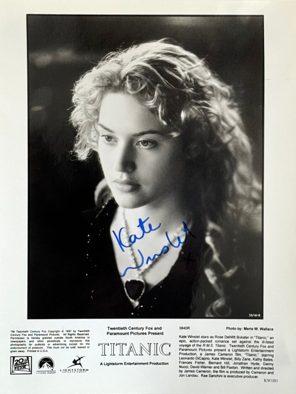 Kate Winslet Signed Titanic Photo Rose DeWitt Original 1997 8x10" BW Photograph
